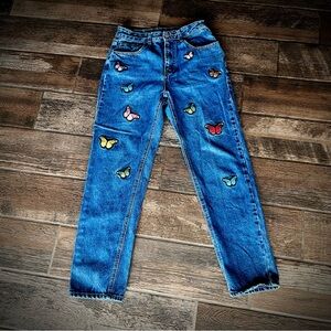 Shein blue denim butterfly patch jeans S